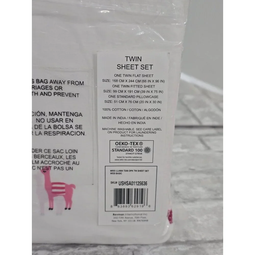 Poppy and Fritz Twin Sheet Set Llamas New Flat Fitted Pillowcase‎ Sealed
